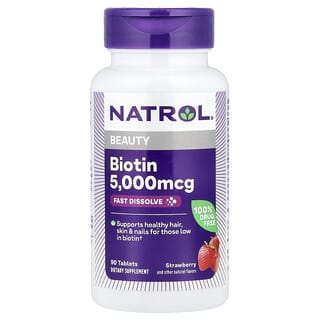 Natrol, Biotin, Fast Dissolve, Strawberry, 5,000 mcg, 90 Tablets