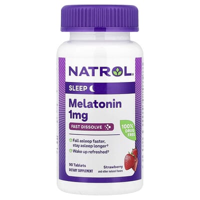 Natrol, Melatonin, Instant, Strawberry, 1 mg, 90 Tablets