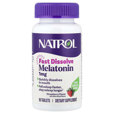 Natrol, Melatonin, Fast Dissolve, Strawberry, 1 mg, 90 Tablets Natrol, Melatonin, Fast Dissolve, Strawberry, 1 mg, 90 Tablets