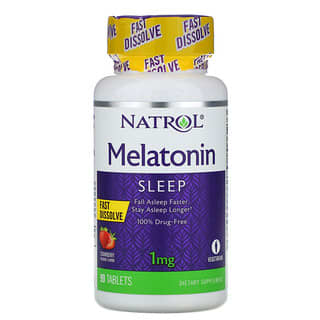 Natrol, Melatonina, Dissolução Rápida, Morango, 1 mg, 90 Comprimidos