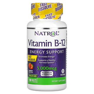 Natrol, Vitamina B-12, Dissolução Rápida, Força Máxima, Morango, 5.000 mcg, 100 Comprimidos