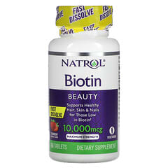 Natrol, быстрорастворимый биотин, максимальная эффективность, клубника, 10 000 мкг, 60 таблеток