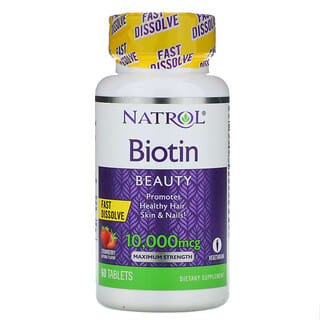 Natrol, Biotine, concentration maximale, fraise, 10 000 mcg, 60 comprimés