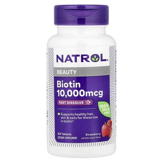 Natrol, Biotin, Fast Dissolve, Strawberry, 10,000 mcg, 60 Tablets