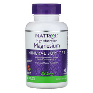 Natrol, Magnesio de alta absorción, Sabor natural a arándano rojo y manzana, 125 mg, 60 comprimidos