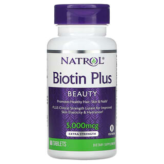 Natrol, Biotin Plus, повышенная эффективность, 5000 мкг, 60 таблеток