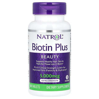 Natrol, Biotin Plus, Concentración extra, 5000 mcg, 60 comprimidos