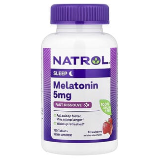 Natrol, Melatonina, Disolución rápida, Concentración extra, Fresa, 5 mg, 150 comprimidos