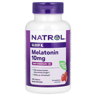 Natrol, Melatonina, Disolución rápida, Concentración máxima, Fresa, 10 mg, 100 comprimidos