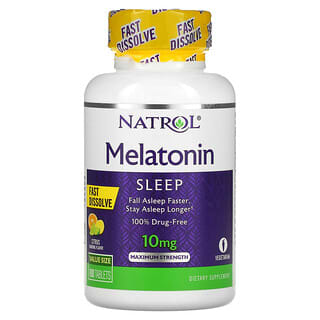 Natrol, Melatonina, Disolución rápida, Concentración máxima, Cítricos, 10 mg, 100 comprimidos