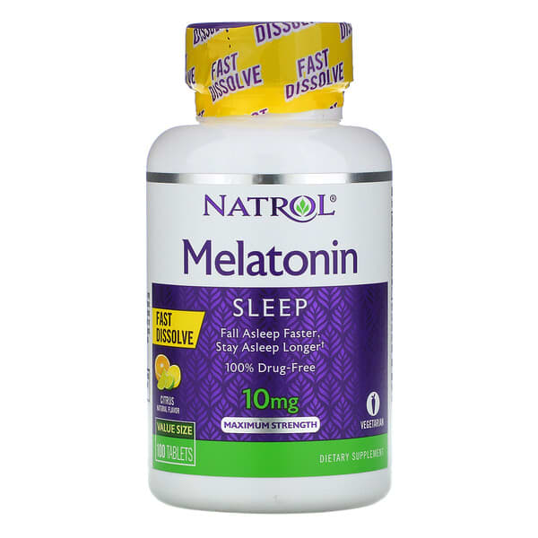 Natrol‏, מלטונין, עוצמה מרבית, בטען הדרים, 10 מ"ג, 100 טבליות