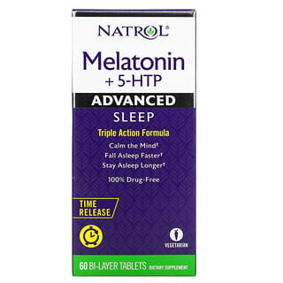 Natrol, Melatonina + 5-HTP, Sono Avançado, 60 Comprimidos de Camada Dupla