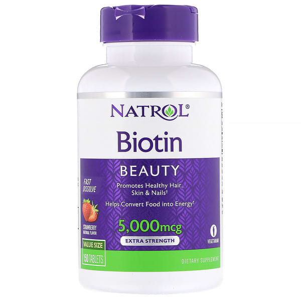 Natrol, Биотин, увеличенная сила действия, со вкусом клубники, 5000 мкг, 150 таблеток (Discontinued Item)