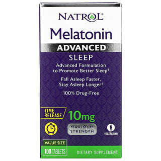 Natrol, Melatonin Advanced Sleep, hochentwickeltes, schlafförderndes Melatonin, zeitverzögerte Freisetzung, 10 mg, 100 Tabletten