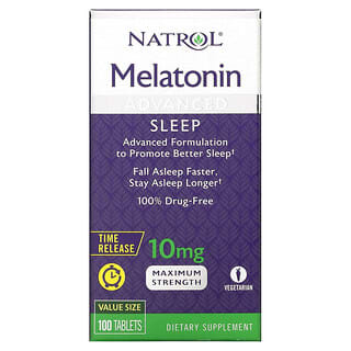 Natrol, Мелатонин, улучшенный сон, медленное высвобождение, 10 мг, 100 таблеток