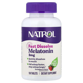 Natrol, Melatonin, Fast Dissolve, schnell auflösendes Melatonin, Erdbeere, 3 mg, 150 Tabletten
