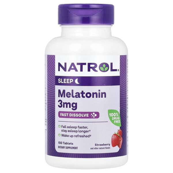 Natrol, Melatonin, Fast Dissolve, Strawberry, 3 mg, 150 Tablets