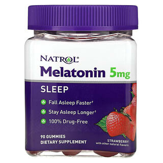 Natrol, Gommes à mâcher, mélatonine, fraise, 5 mg, 90 unités