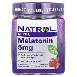 Natrol, Gommes à mâcher, mélatonine, fraise, 5 mg, 90 unités