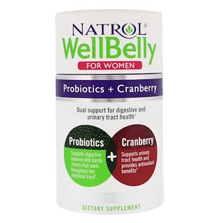 Natrol, WellBelly，益生菌+蔓越莓，女性用，30粒胶囊