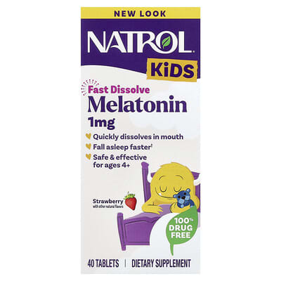 Natrol, Children's, Melatonin, Ages 4+, Strawberry Flavor, 40 Tablets
