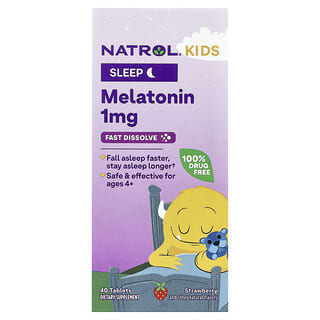 Natrol, Copii, melatonină, 4 ani și peste, căpșuni, 1 mg, 40 tablete