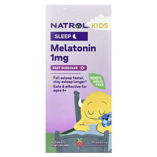 Natrol, Niños, Melatonina, A partir de 4 años, Fresa, 40 comprimidos