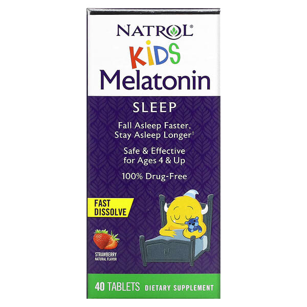 Natrol, Kids, мелатонин, для детей от 4 лет, клубничный вкус, 40 таблеток