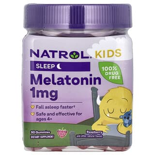 Natrol, Kids, Melatonin Gummies, Melatonin-Fruchtgummis für Kinder ab 4 Jahren, Himbeere, 1 mg, 90 Fruchtgummis