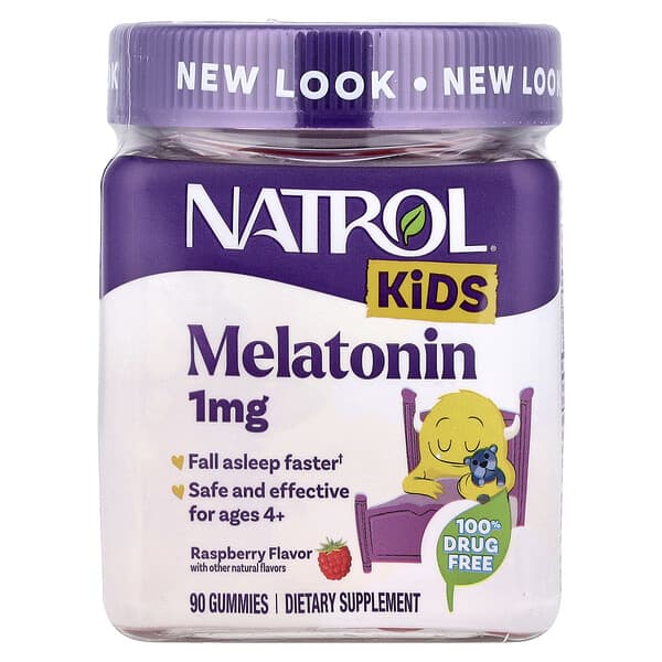 Natrol, 兒童，褪黑荷爾蒙，4 歲及以上，樹莓味，1 毫克，90 粒軟糖