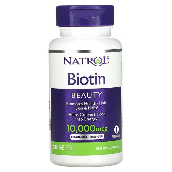 Natrol, биотин, максимальная сила действия, 10 000 мкг, 200 таблеток