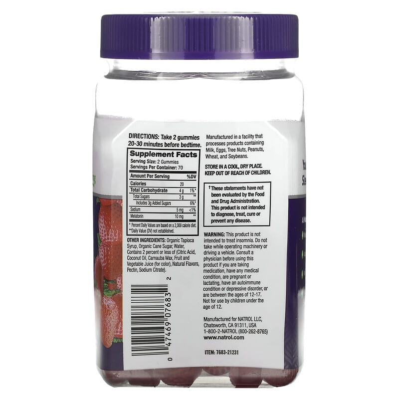 Gomitas de melatonina para niños (120 gomitas), delicioso sabor a fresa,  melatonina de 1 mg para promover un sueño reparador, sin hábito formando