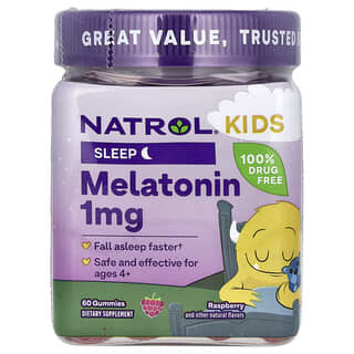 Natrol, Kids, жевательная добавка с мелатонином, для детей от 4 лет, с малиновым вкусом, 60 жевательных таблеток