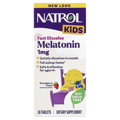 Natrol, Kids, Melatonin, Ages 4+, Strawberry, 30 Tablets