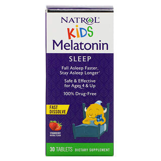Natrol, Crianças, Melatonina, Dissolução Rápida, Idades 4 e Acima, Morango, 30 Comprimidos