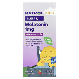 Natrol, Мелатонин, быстро растворяющийся, для детей, для детей от 4 лет, со вкусом клубники, 30 таблеток