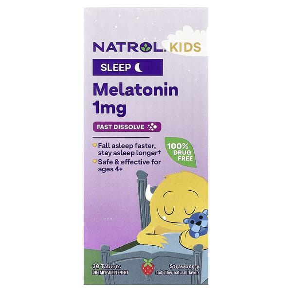 Kids, Melatonin, Ages 4+, Strawberry, 30 Tablets