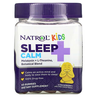 Natrol‏, תכשיר שינה מרגיע ומרדים לילדים, מגיל 4 ומעלה, בטעם תות, 60 יחידות
