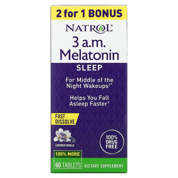 Natrol, 3 A.M. Мелатонин, для сна, лаванда и ваниль, 60 таблеток