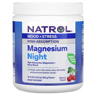 Natrol, Magnesio notturno, ciliegia, 462 g