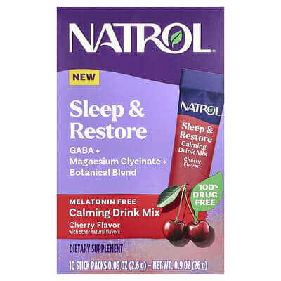 Natrol, Sleep & Recovery, Calming Drink Blend, Melatonin-Free, Cherry Flavor, 10 Count, 0.09 oz (2.6 g) Each