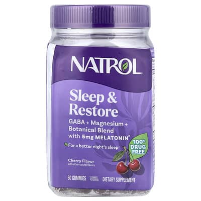 Natrol, Sleep & Restore Gummies with 5 mg Melatonin, Cherry, 60 Gummies