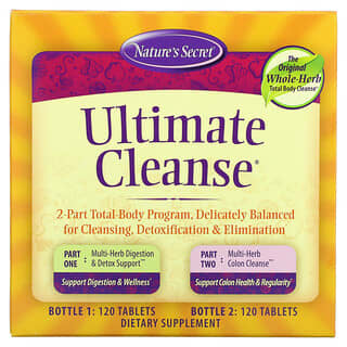 Nature's Secret, Ultimate Cleanse, состоящая из 2 частей программа для всего тела, 2 флакона по 120 таблеток в каждом