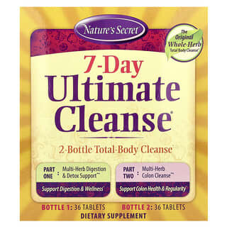 Nature's Secret‏, 7-Day Ultimate Cleanse, ניקוי גוף אולטימטיבי בן 2 חלקים, 2 בקבוקים, 36 טבליות כל אחת