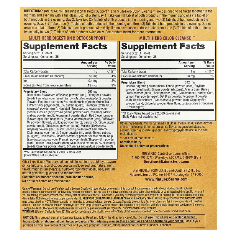 Nature's Secret, 7-Day Ultimate Cleanse, 2-Part Total-Body Cleanse, 2 Bottles, 36 Tablets Each