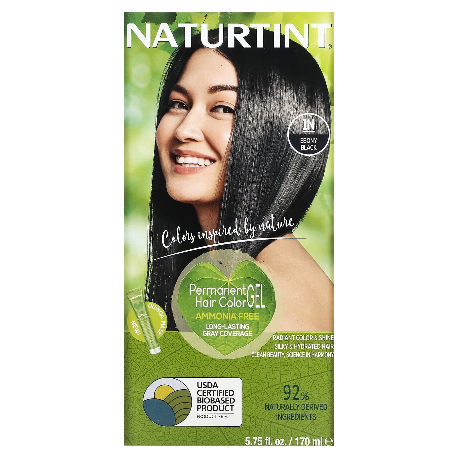 Naturtint, Permanent Hair Color, 1N Ebony Black,  fl oz (170 ml)
