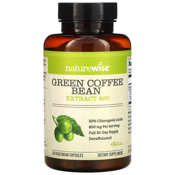 NatureWise, Green Coffee Bean Extract, Grüner-Kaffeebohnen-Extrakt, 800 mg, 60 pflanzliche Kapseln