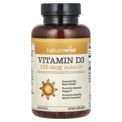 NatureWise, Vitamin D3, 125 mcg (5,000 IU), 360 Softgels