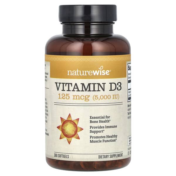 Vitamin D3, 125 mcg (5000 IU), 360 Softgels