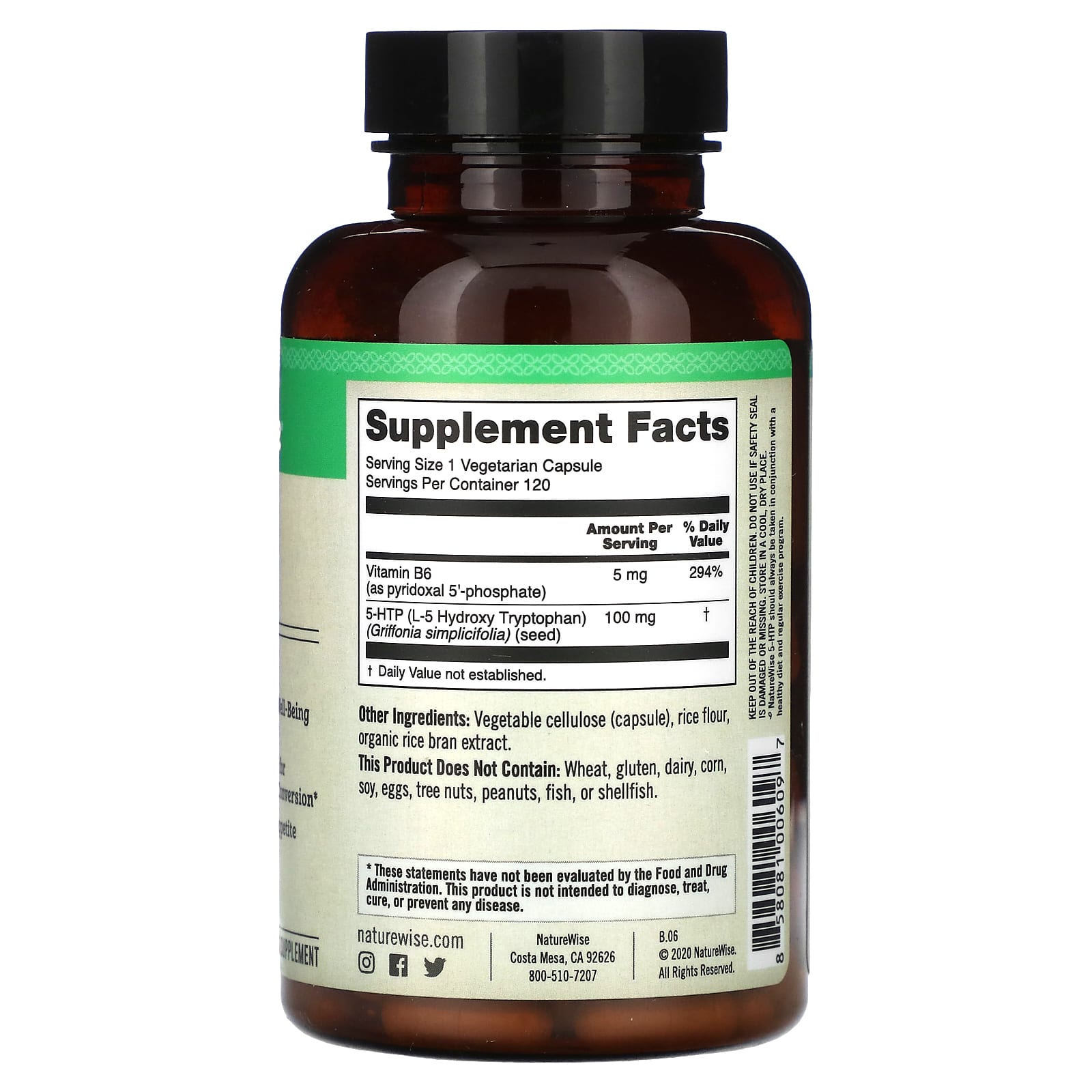 NatureWise, 5HTP, 100 mg, 120 Vegetarian Capsules